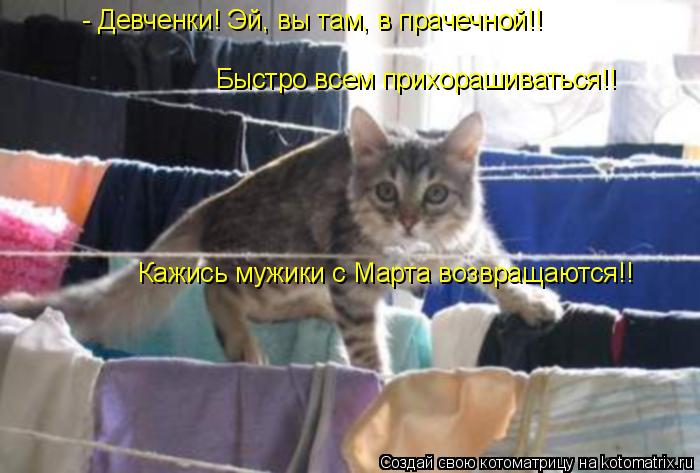 - Девченки! Эй, вы там, в прачечной!! Быстро всем прихорашиваться!! Кажись мужики с Марта возвращаю... Котоматрица: - Девченки! Эй, вы там, в прачечной!! Быстро всем прихорашиваться!! Кажись мужики с Марта возвращаются!!