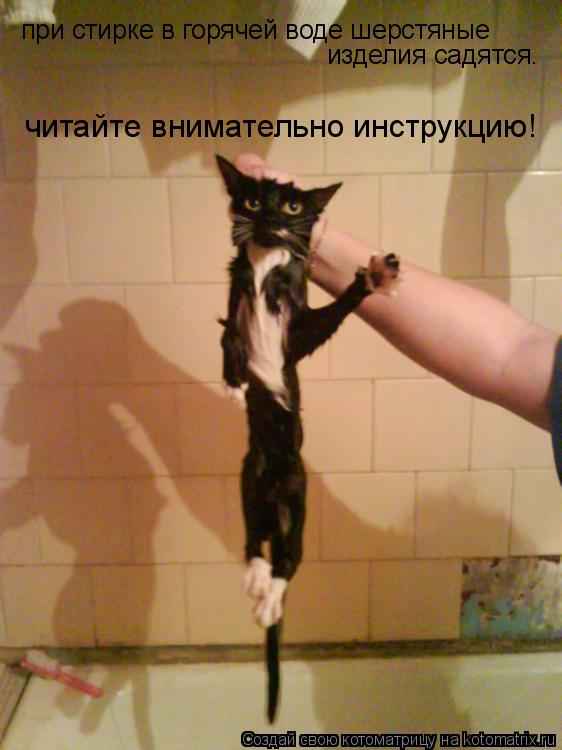Котоматрица: при стирке в горячей воде шерстяные  изделия садятся. читайте внимательно инструкцию!