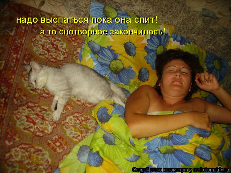 Котоматрица: надо выспаться пока она спит! а то снотворное закончилось!