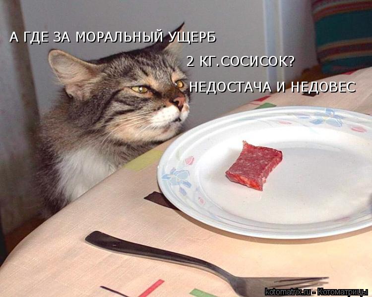 А ГДЕ ЗА МОРАЛЬНЫЙ УЩЕРБ 2 КГ.СОСИСОК? НЕДОСТАЧА И НЕДОВЕС... Котоматрица: А ГДЕ ЗА МОРАЛЬНЫЙ УЩЕРБ 2 КГ.СОСИСОК? НЕДОСТАЧА И НЕДОВЕС