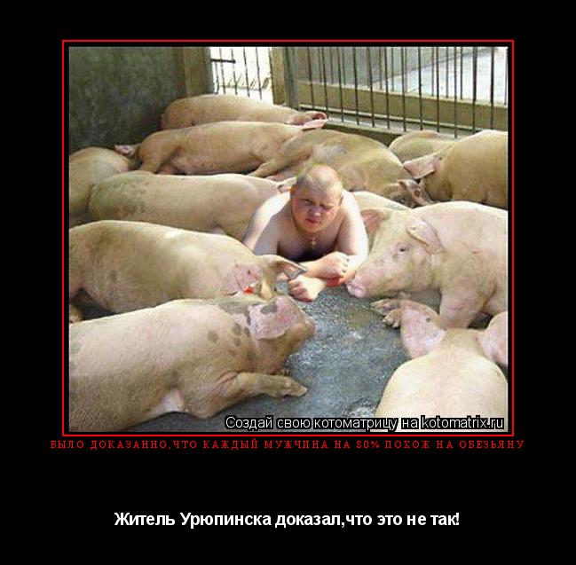 Было доказанно,что каждый мужчина на 80% похож на обезьяну Житель Урюпинска доказал,что это не так!... Котоматрица: Было доказанно,что каждый мужчина на 80% похож на обезьяну Житель Урюпинска доказал,что это не так!