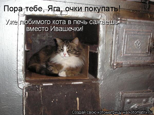 Пора тебе, Яга, очки покупать! Уже любимого кота в печь сажаешь вместо Ивашечки!... Котоматрица: Пора тебе, Яга, очки покупать! Уже любимого кота в печь сажаешь вместо Ивашечки!