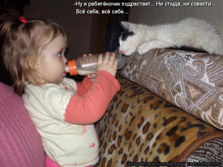 -Ну и ребетёночек подрастает... Ни стыда, ни совести... Всё себе, всё себе...... Котоматрица: -Ну и ребетёночек подрастает... Ни стыда, ни совести... Всё себе, всё себе...