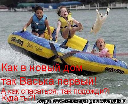 Котоматрица: Как в новый дом так Васька первый! А как спасаться, так подожди?!  Куда ты?!