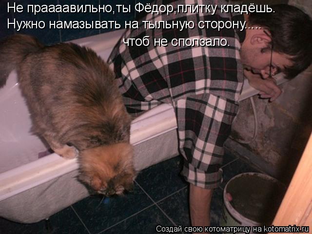 Не праааавильно,ты Фёдор,плитку кладёшь. Нужно намазывать на тыльную сторону..... чтоб не сползало.... Котоматрица: Не праааавильно,ты Фёдор,плитку кладёшь. Нужно намазывать на тыльную сторону..... чтоб не сползало.