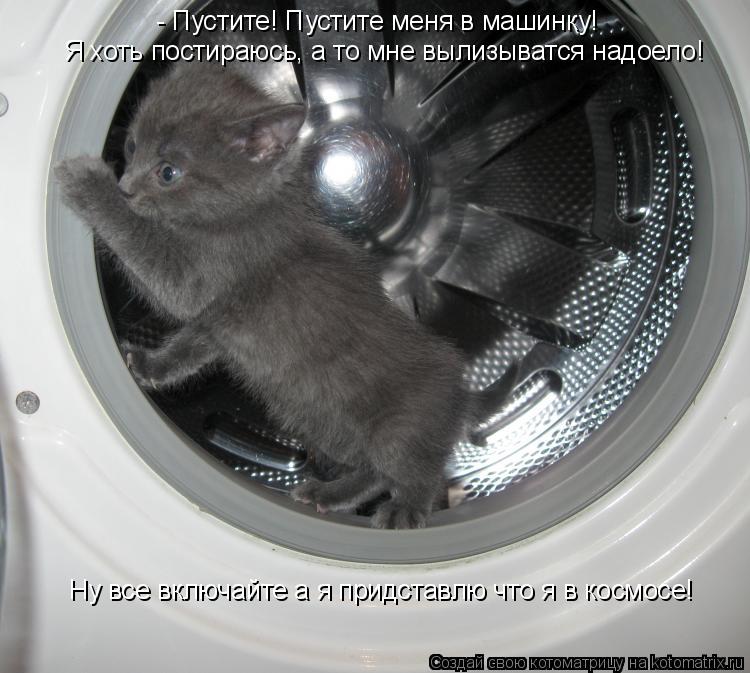 - Пустите! Пустите меня в машинку! Я хоть постираюсь, а то мне вылизыватся надоело! Ну все включайте... Котоматрица: - Пустите! Пустите меня в машинку! Я хоть постираюсь, а то мне вылизыватся надоело! Ну все включайте а я придставлю что я в космосе!