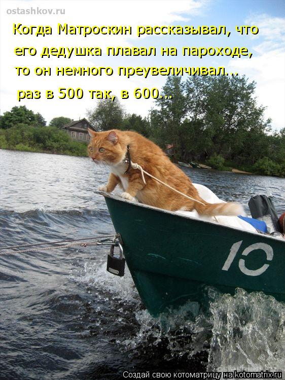 Котоматрица: Когда Матроскин рассказывал, что его дедушка плавал на пароходе, то он немного преувеличивал... раз в 500 так, в 600...