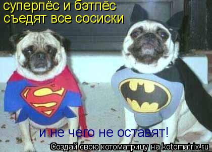 суперпёс и бэтпёс съедят все сосиски и не чего не оставят!... Котоматрица: суперпёс и бэтпёс съедят все сосиски и не чего не оставят!