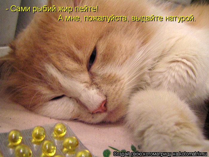 Котоматрица: - Сами рыбий жир пейте!  А мне, пожалуйста, выдайте натурой.