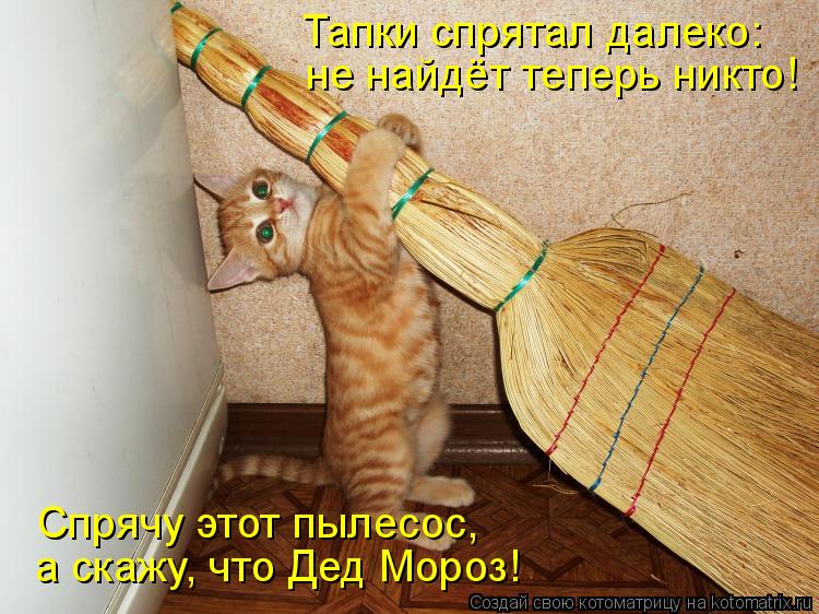 не найдёт теперь никто! а скажу, что Дед Мороз! Тапки спрятал далеко: Спрячу этот пылесос,... Котоматрица: не найдёт теперь никто! а скажу, что Дед Мороз! Тапки спрятал далеко: Спрячу этот пылесос,
