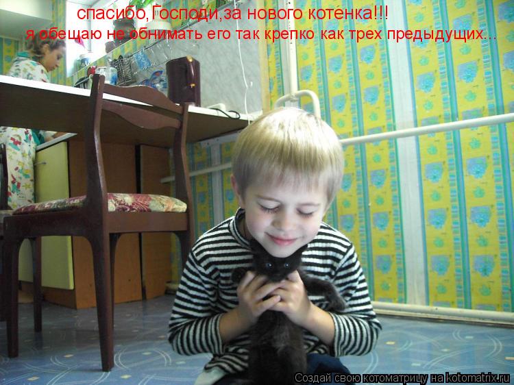 Котоматрица: спасибо,Господи,за нового котенка!!! я обещаю не обнимать его так крепко как трех предыдущих...