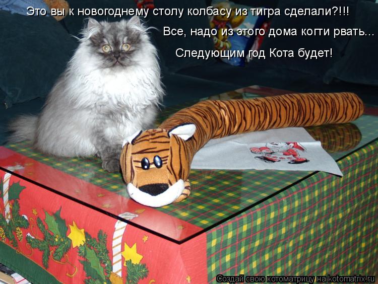 Котоматрица: Это вы к новогоднему столу колбасу из тигра сделали?!!! Все, надо из этого дома когти рвать... Следующим год Кота будет!