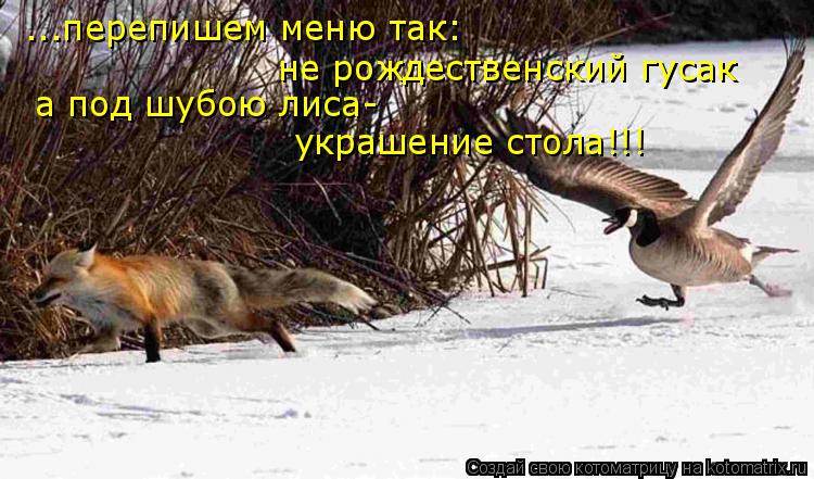 ...перепишем меню так: не рождественский гусак а под шубою лиса- украшение стола!!!... Котоматрица: ...перепишем меню так: не рождественский гусак а под шубою лиса- украшение стола!!!