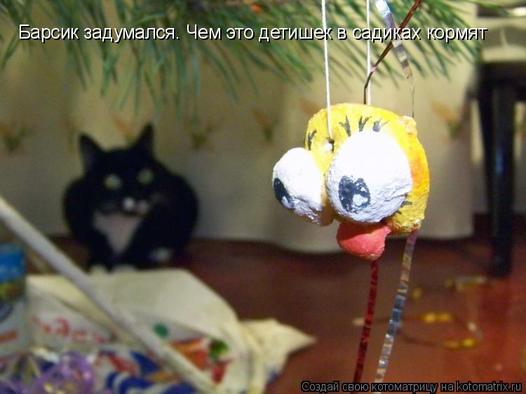 Котоматрица: Барсик задумался. Чем это детишек в садиках кормят