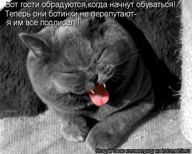 Вот гости обрадуются,когда начнут обуваться! Теперь они ботинки не перепутают- я им все подписал!!... Котоматрица: Вот гости обрадуются,когда начнут обуваться! Теперь они ботинки не перепутают- я им все подписал!!