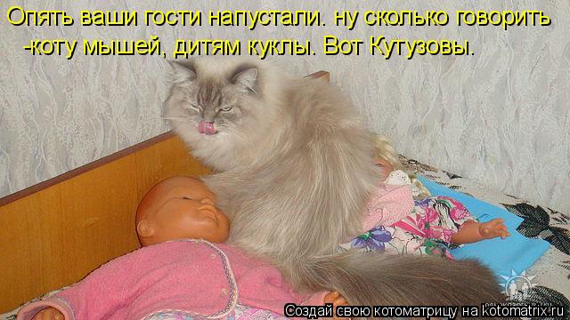 Котоматрица: Опять ваши гости напустали. ну сколько говорить -коту мышей, дитям куклы. Вот Кутузовы.