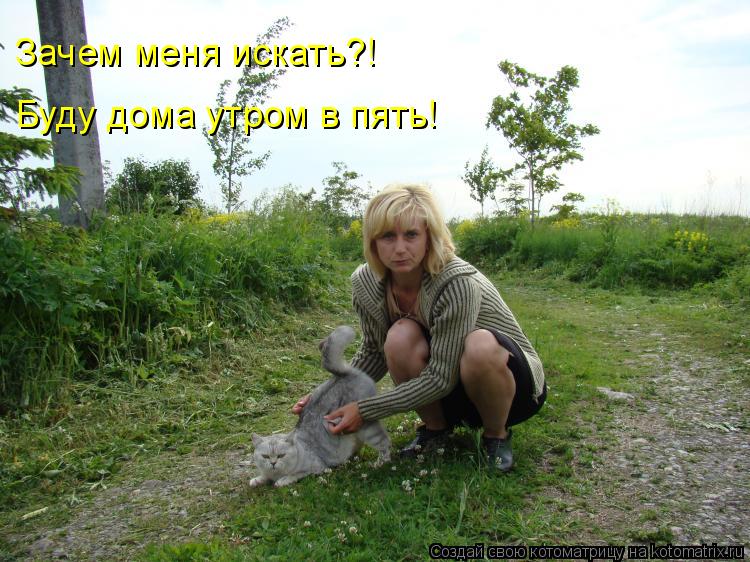 Котоматрица: Зачем меня искать?! Буду дома утром в пять!