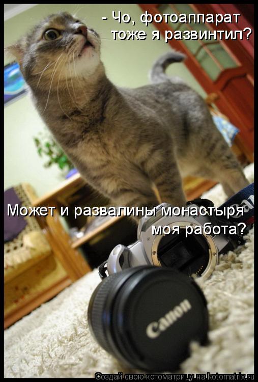 - Чо, фотоаппарат тоже я развинтил? Может и развалины монастыря моя работа?... Котоматрица: - Чо, фотоаппарат тоже я развинтил? Может и развалины монастыря моя работа?