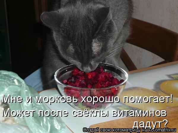 Мне и морковь хорошо помогает! Может после свёклы витаминов дадут?... Котоматрица: Мне и морковь хорошо помогает! Может после свёклы витаминов дадут?