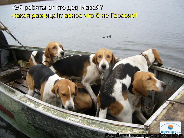 -Эй ребяты,эт кто дед Мазай? -какая разница!главное что б не Герасим!... Котоматрица: -Эй ребяты,эт кто дед Мазай? -какая разница!главное что б не Герасим!