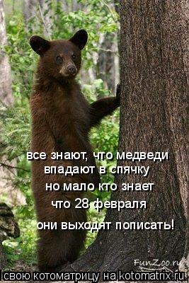 все знают, что медведи впадают в спячку но мало кто знает что 28 февраля они выходят пописать!... Котоматрица: все знают, что медведи впадают в спячку но мало кто знает что 28 февраля они выходят пописать!