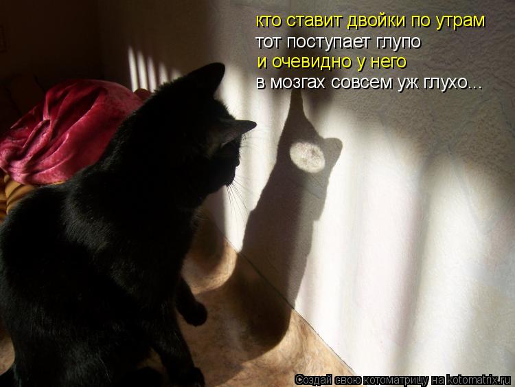 кто ставит двойки по утрам тот поступает глупо и очевидно у него в мозгах совсем уж глухо...... Котоматрица: кто ставит двойки по утрам тот поступает глупо и очевидно у него в мозгах совсем уж глухо...