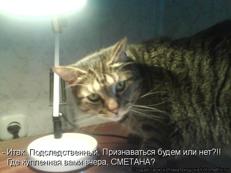 - Итак. Подследственный, Признаваться будем или нет?!! Где купленная вами вчера, СМЕТАНА?... Котоматрица: - Итак. Подследственный, Признаваться будем или нет?!! Где купленная вами вчера, СМЕТАНА?