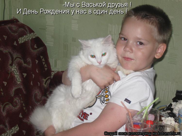 -Мы с Васькой друзья ! И День Рождения у нас в один день !... Котоматрица: -Мы с Васькой друзья ! И День Рождения у нас в один день !
