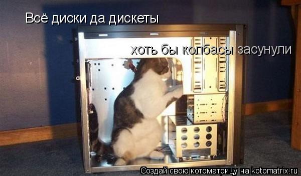 Всё диски да дискеты хоть бы колбасы засунули... Котоматрица: Всё диски да дискеты хоть бы колбасы засунули