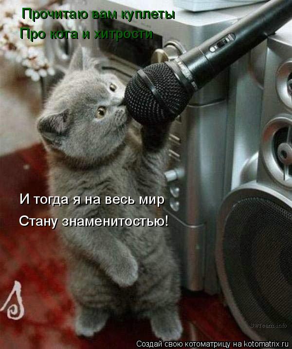 Котоматрица: Прочитаю вам куплеты Про кота и хитрости И тогда я на весь мир Стану знаменитостью!