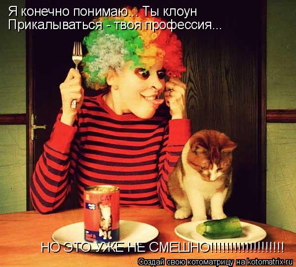 Я конечно понимаю... Ты клоун Прикалываться - твоя профессия... НО ЭТО УЖЕ НЕ СМЕШНО!!!!!!!!!!!!!!!!!... Котоматрица: Я конечно понимаю... Ты клоун Прикалываться - твоя профессия... НО ЭТО УЖЕ НЕ СМЕШНО!!!!!!!!!!!!!!!!!!!