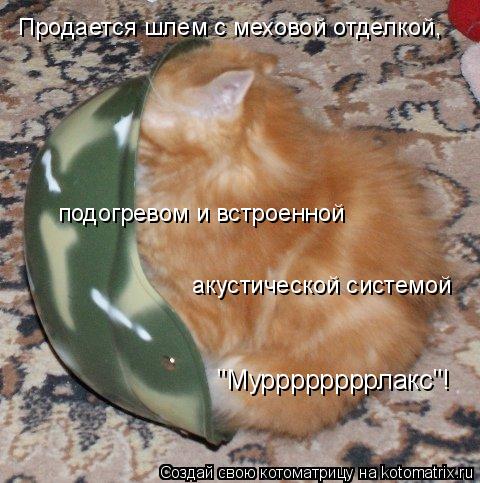 Продается шлем с меховой отделкой, подогревом и встроенной акустической системой "Муррррррррлакс"!... Котоматрица: Продается шлем с меховой отделкой, подогревом и встроенной акустической системой "Муррррррррлакс"!