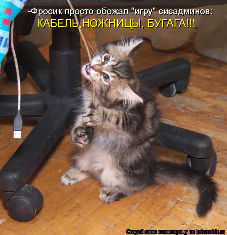 -Фросик просто обожал "игру" сисадминов: КАБЕЛЬ,НОЖНИЦЫ, БУГАГА!!!... Котоматрица: -Фросик просто обожал "игру" сисадминов: КАБЕЛЬ,НОЖНИЦЫ, БУГАГА!!!