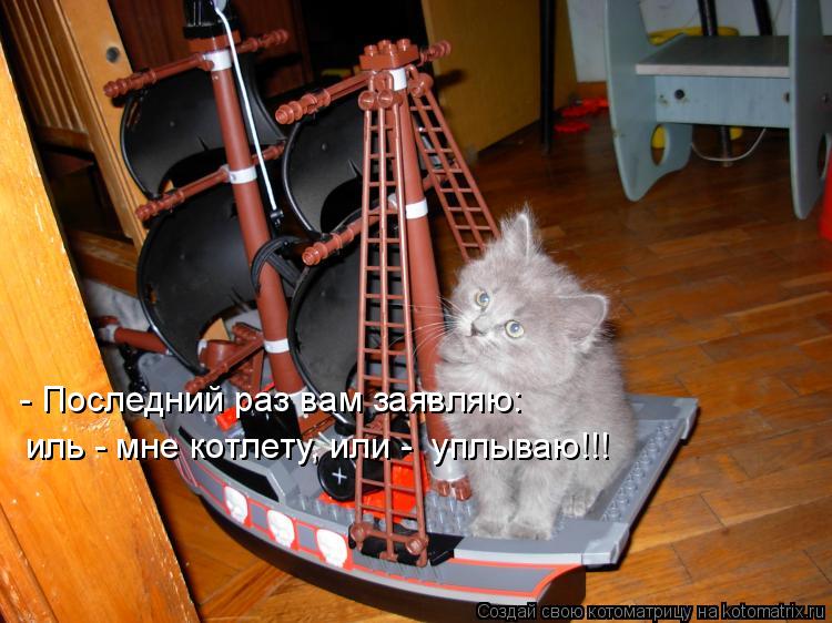 - Последний раз вам заявляю: иль - мне котлету, или - уплываю!!!... Котоматрица: - Последний раз вам заявляю: иль - мне котлету, или - уплываю!!!
