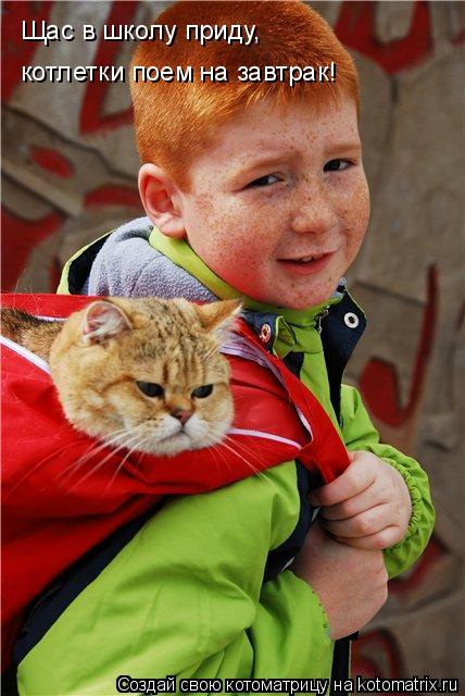 Щас в школу приду, котлетки мамины съем на завтрак! Щас в школу приду, котлетки поем на завтрак!... Котоматрица: Щас в школу приду, котлетки мамины съем на завтрак! Щас в школу приду, котлетки поем на завтрак!