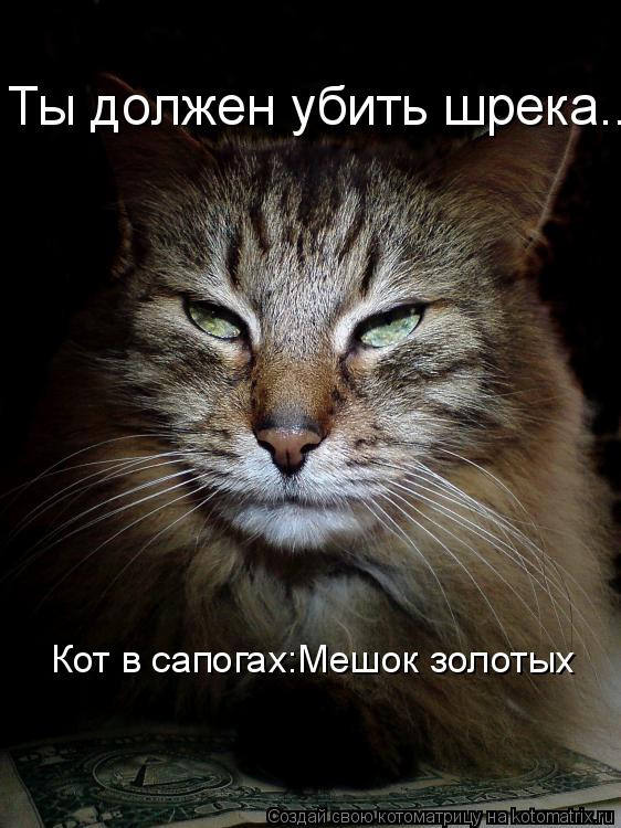 Ты должен убить шрека......... Кот в сапогах:Мешок золотых... Котоматрица: Ты должен убить шрека......... Кот в сапогах:Мешок золотых