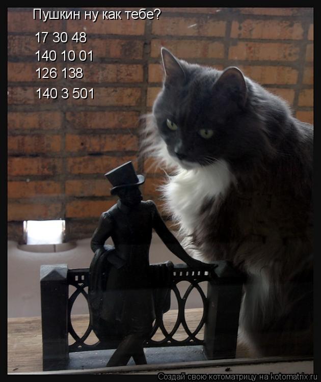 17 30 48 140 10 01 126 138 140 3 501 Пушкин ну как тебе?... Котоматрица: 17 30 48 140 10 01 126 138 140 3 501 Пушкин ну как тебе?