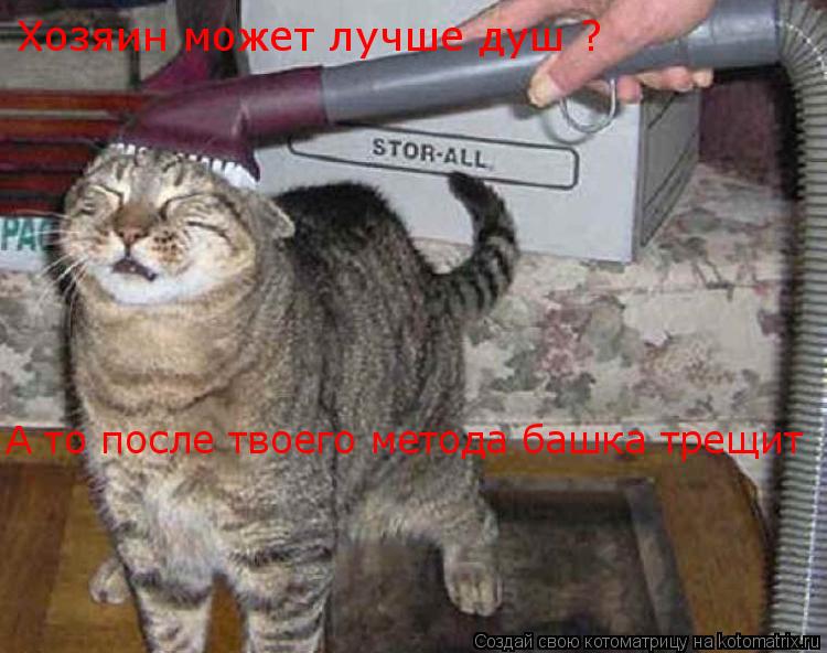 Хозяин может лучше душ ? А то после твоего метода башка трещит... Котоматрица: Хозяин может лучше душ ? А то после твоего метода башка трещит