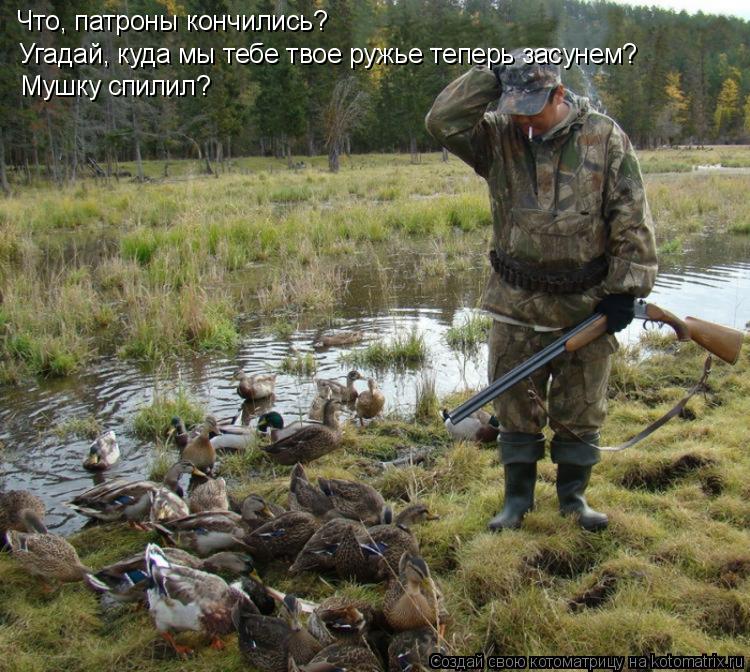 Котоматрица: Что, патроны кончились?  Угадай, куда мы тебе твое ружье теперь засунем?  Мушку спилил?