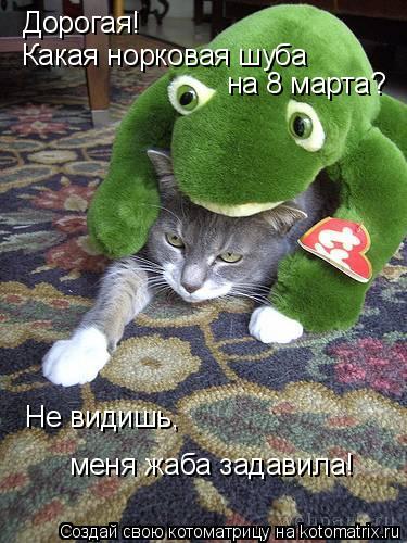 Дорогая! Какая норковая шуба на 8 марта? Не видишь, меня жаба задавила!... Котоматрица: Дорогая! Какая норковая шуба на 8 марта? Не видишь, меня жаба задавила!