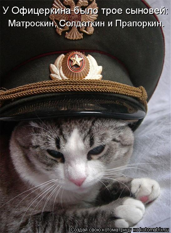У Офицеркина было трое сыновей: Матроскин, Солдаткин и Прапоркин.... Котоматрица: У Офицеркина было трое сыновей: Матроскин, Солдаткин и Прапоркин.