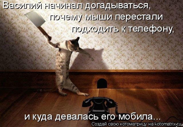 Василий начинал догадываться, почему мыши перестали подходить к телефону, и куда девалась его мобил... Котоматрица: Василий начинал догадываться, почему мыши перестали подходить к телефону, и куда девалась его мобила...