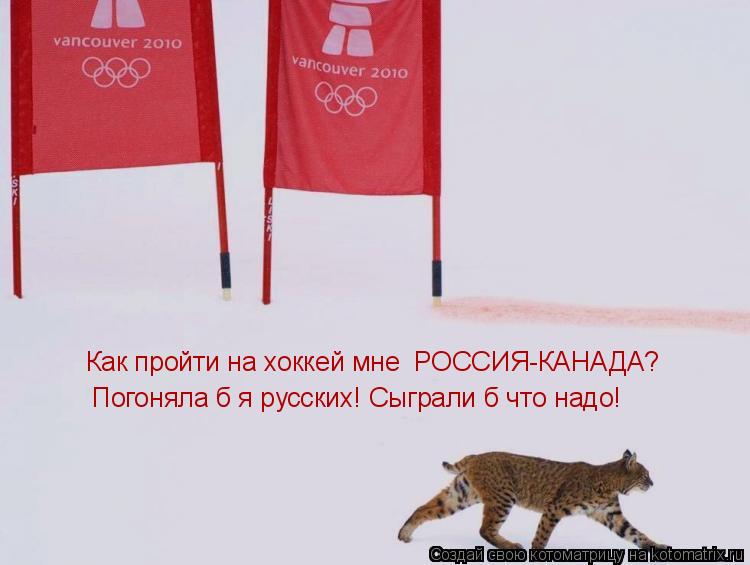 Как пройти на хоккей мне РОССИЯ-КАНАДА? Погоняла б я русских! Сыграли б что надо!... Котоматрица: Как пройти на хоккей мне РОССИЯ-КАНАДА? Погоняла б я русских! Сыграли б что надо!