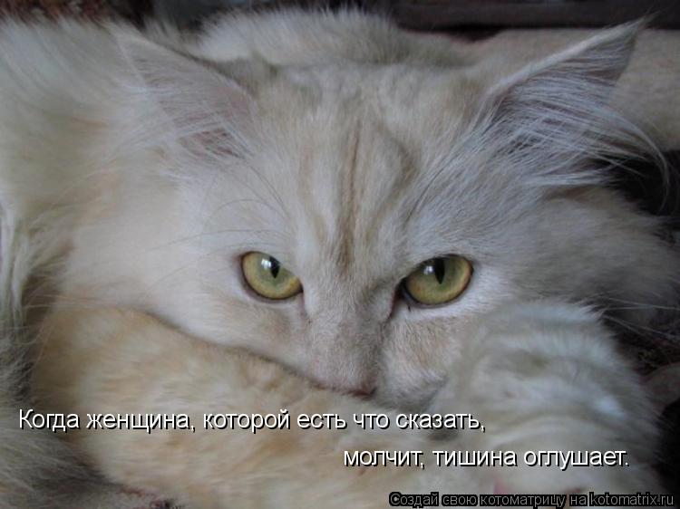 Котоматрица: Когда женщина, которой есть что сказать, молчит, тишина оглушает.