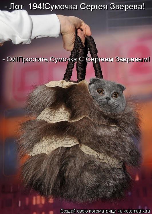 Котоматрица: - Лот №194!Сумочка Сергея Зверева! - Ой!Простите.Сумочка С Сергеем Зверевым!