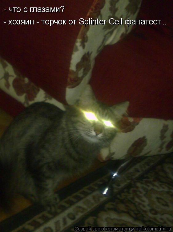 Котоматрица: - что с глазами? - хозяин - торчок от Splinter Cell фанатеет...