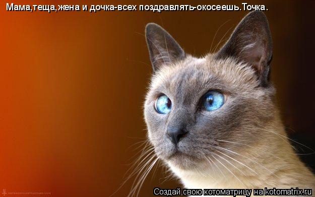Мама,теща,жена и дочка-всех поздравлять-окосеешь.Точка.... Котоматрица: Мама,теща,жена и дочка-всех поздравлять-окосеешь.Точка.
