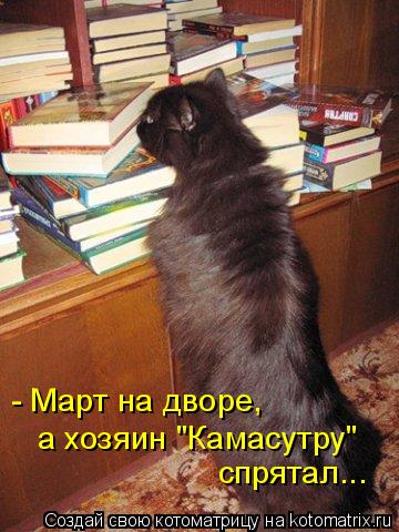 Котоматрица: - Март на дворе, а хозяин "Камасутру" спрятал...