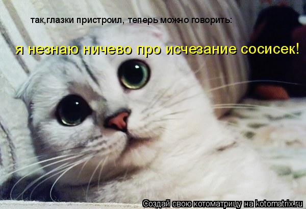 Котоматрица: так,глазки пристроил, теперь можно говорить: я незнаю ничево про исчезание сосисек!