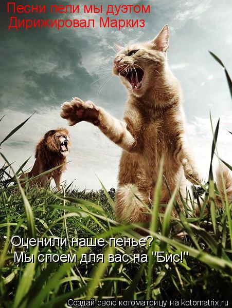 Котоматрица: Песни пели мы дуэтом Дирижировал Маркиз Оценили наше пенье? Мы споем для вас на "Бис!"